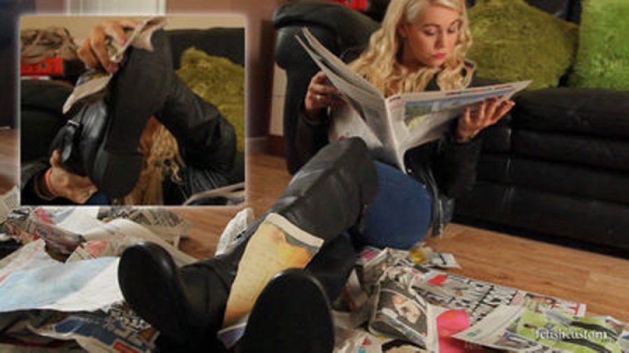 Sonya Newspapers Destruction in Leather Boots