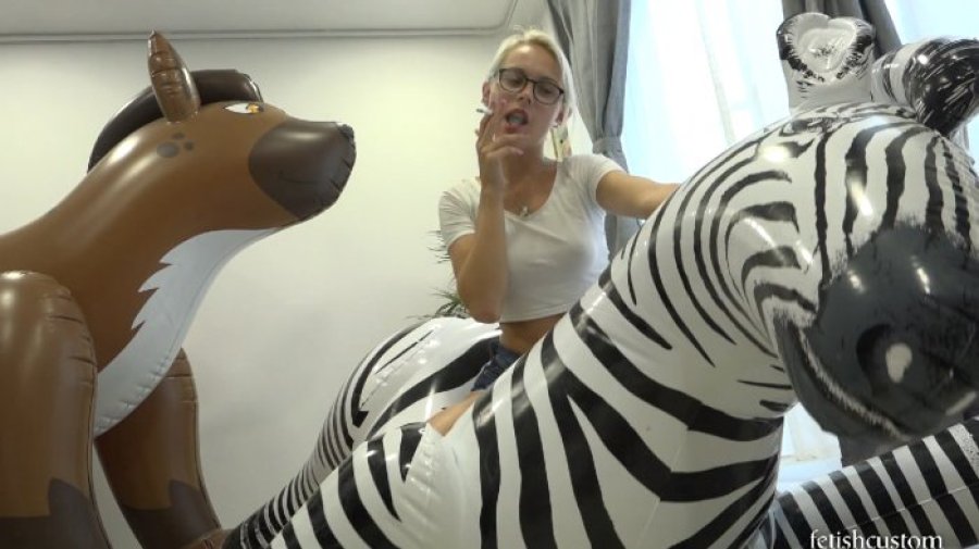 Chloe Toy Rides, Humps and Burns Huge Inflatables With Cigarettes