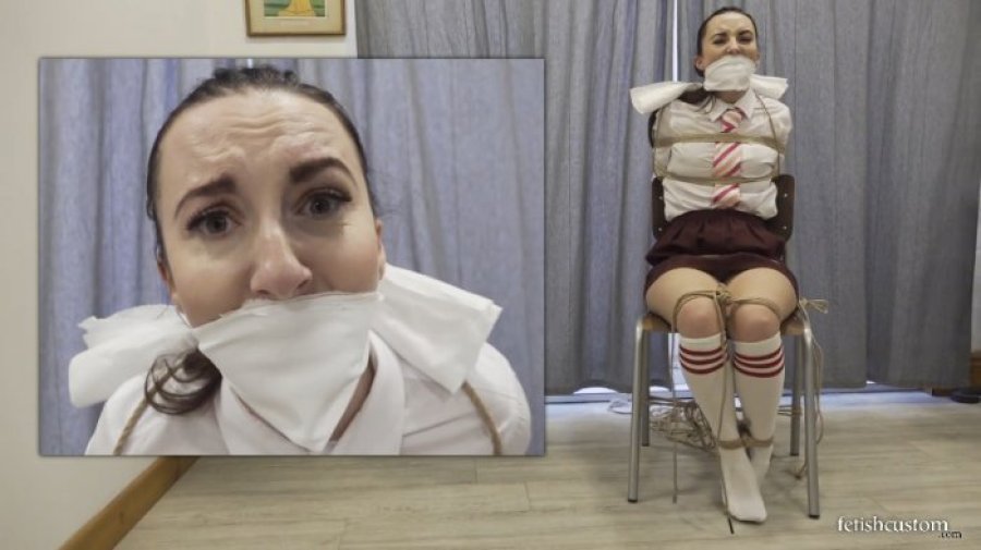 Cleave Gagged Cheerleader Sophia Smith Bondage Struggle on a Chair