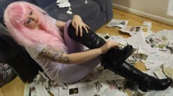 Ellie Book Destruction in Leather Boots!